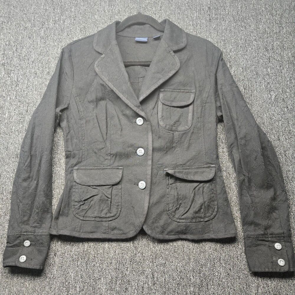 Westbound Denim Jacket Womens S Black Floral Jacquard Button Up Utility Shacket